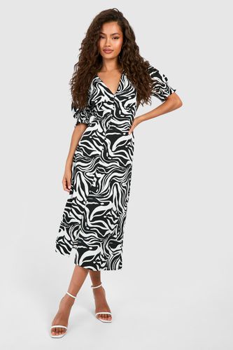 Womens Zebra Shirred Cuff Midi Dress - - 10 - boohoo - Modalova
