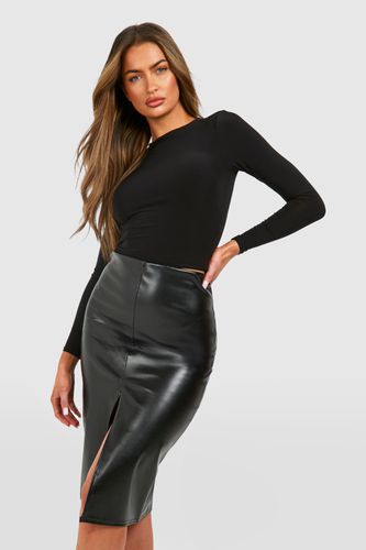 Womens Leather Look Split Midi Skirt - - 10 - boohoo - Modalova