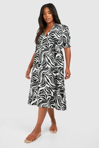 Womens Plus Zebra Shirred Cuff Midi Dress - - 16 - boohoo - Modalova