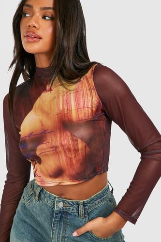 Womens Mesh Body Print Long Sleeve Top - - 10 - boohoo - Modalova