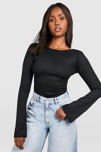 Womens Rib Flare Sleeve Backless Top - - 16 - boohoo - Modalova