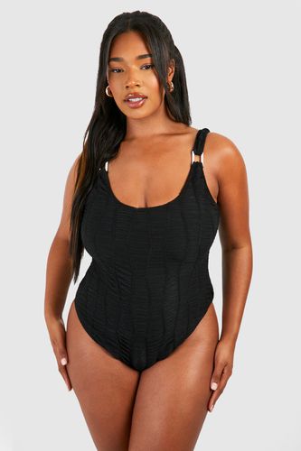 Womens Plus Square Neck Textured Swimsuit - - 20 - boohoo - Modalova
