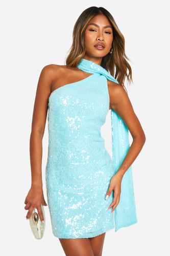 Womens Sequin Halterneck Drape Mini Dress - - 10 - boohoo - Modalova