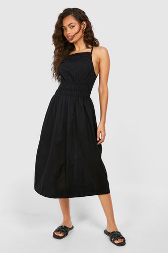 Womens Strappy Linen Shirred Waist Midi Dress - - 16 - boohoo - Modalova