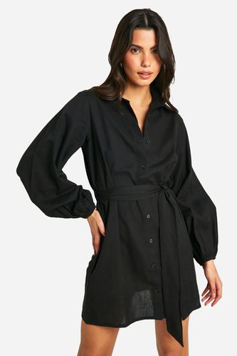 Womens Linen Wrap Shirt Dress - - 10 - boohoo - Modalova