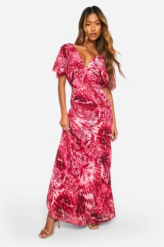 Womens Blur Print Angel Sleeve Maxi Dress - - 10 - boohoo - Modalova