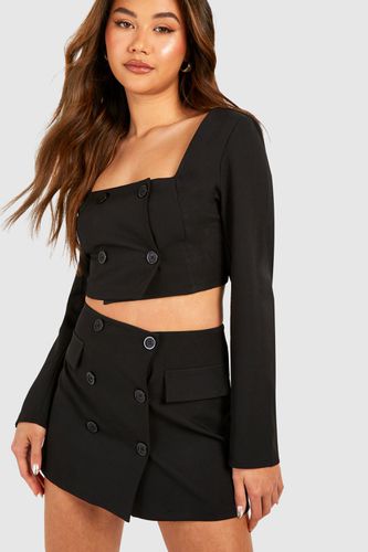 Womens Wrap Front Button Detail Mini Skirt - - 14 - boohoo - Modalova