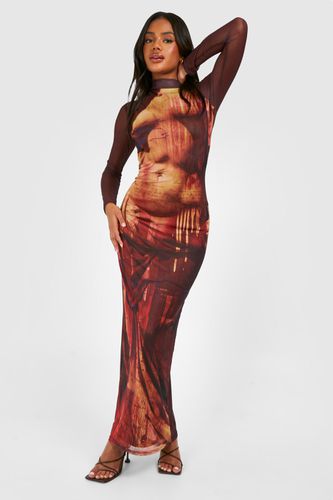 Womens Body Print Mesh Long Sleeve Maxi Dress - - 10 - boohoo - Modalova