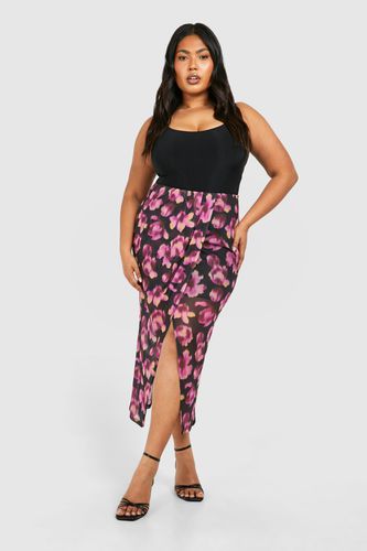 Womens Plus Floral Print Wrap Detail Split Midaxi Skirt - - 16 - boohoo - Modalova