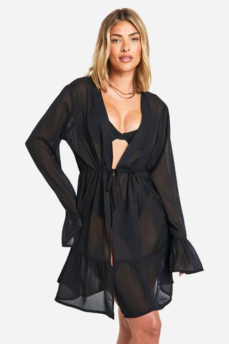 Womens Tie Front Tiered Cover-up Beach Kimono - - S - boohoo - Modalova