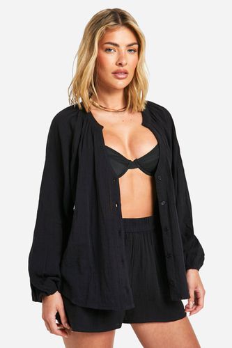 Womens Cheesecloth Shirt & Short Beach Co-ord - - L - boohoo - Modalova