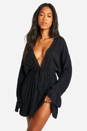 Womens Cheesecloth Lace Trim Beach Mini Dress - - M - boohoo - Modalova