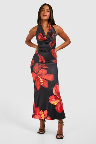 Womens Halter Neck Cowl Printed Slinky Maxi Dress - - 8 - boohoo - Modalova