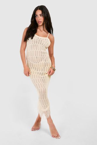 Womens Petite Crochet Frayed Hem Beach Dress - - M - boohoo - Modalova
