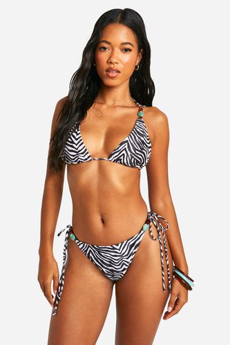 Womens Zebra Stone Trim Tie Side Bikini Brief - - 10 - boohoo - Modalova