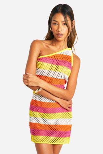 Womens Stripe Twist One Shoulder Crochet Knitted Mini Dress - - L - boohoo - Modalova