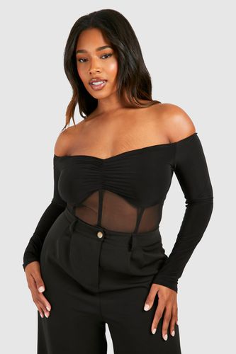 Womens Plus Bardot Corset Mesh Bodysuit - - 28 - boohoo - Modalova