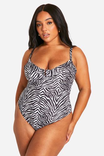Womens Plus Zebra Cupped Swimsuit - - 16 - boohoo - Modalova
