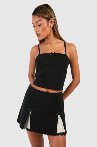 Womens Contrast Bow Square Neck Cami & Mini Skirt - - 10 - boohoo - Modalova