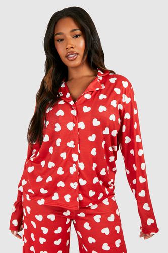 Womens Plus Peached Heart Print Long Sleeve Button Pj Shirt - - 16 - boohoo - Modalova