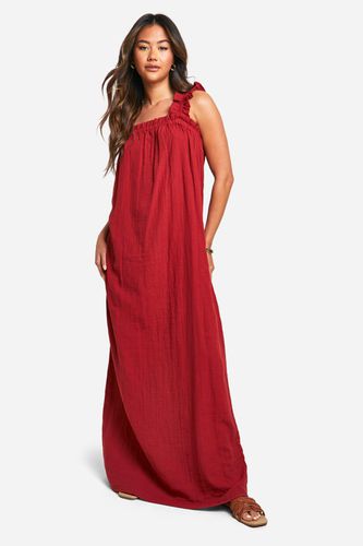 Womens Textured Ruffle Strap Maxi Dress - 14 - boohoo - Modalova