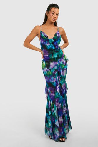 Womens Tall Floral Mesh Ruffle Maxi Dress - - 12 - boohoo - Modalova