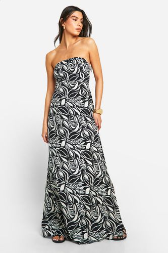Womens Bandeau Leaf Print Linen Maxi Dress - - 10 - boohoo - Modalova