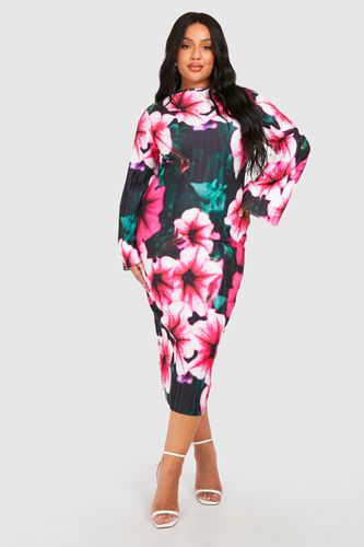 Womens Plus Plisse Floral Print Flare Sleeve Midaxi Dress - - 16 - boohoo - Modalova