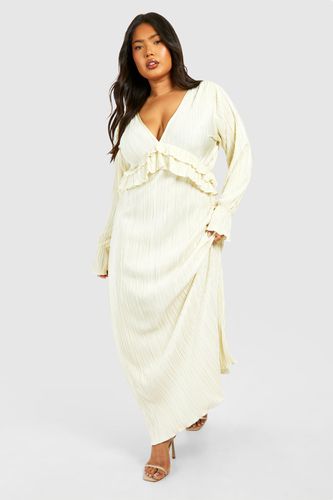 Womens Plus Plisse Long Sleeve Ruffle Detail Maxi Dress - - 28 - boohoo - Modalova