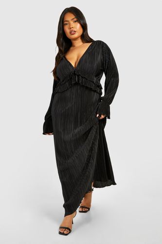 Womens Plus Plisse Long Sleeve Ruffle Detail Maxi Dress - - 16 - boohoo - Modalova