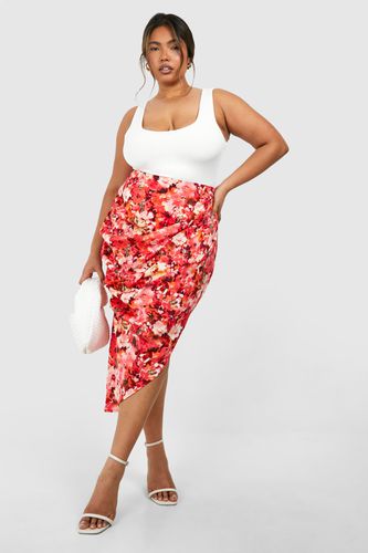 Womens Plus Woven Floral Print Ruched Detail Midaxi Skirt - - 16 - boohoo - Modalova