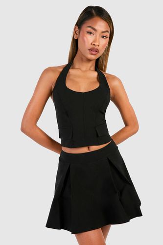 Womens Pocket Detail Halterneck Top & Pleated Mini Skirt - - 10 - boohoo - Modalova