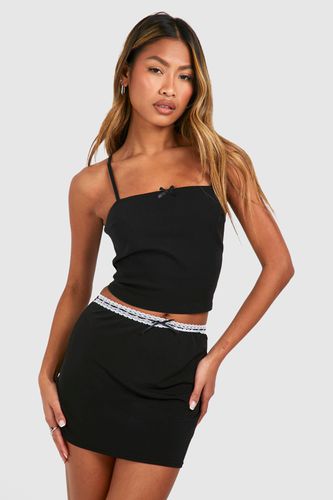 Womens Lace Bow Waist Detal Jersey Mini Skirt - - 12 - boohoo - Modalova