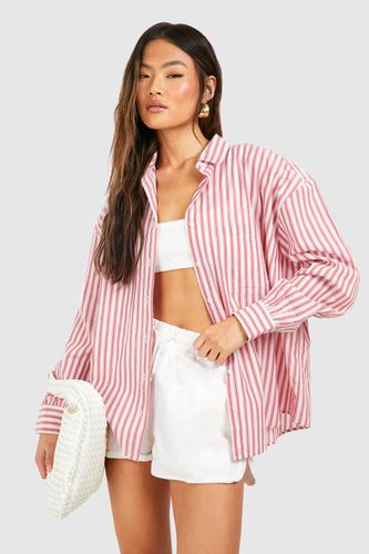 Womens Oversized Pocket Detail Striped Shirt - - 16 - boohoo - Modalova