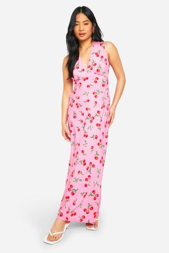 Womens Petite V Neck Cherry Print Maxi Slip Dress - - 10 - boohoo - Modalova