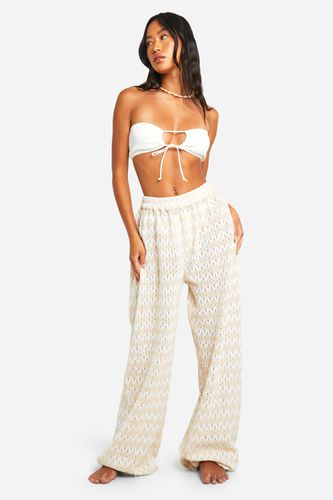 Womens Neutral Stripe Crochet Beach Trouser - - L - boohoo - Modalova