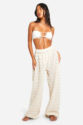Womens Neutral Stripe Crochet Beach Trouser - - M - boohoo - Modalova
