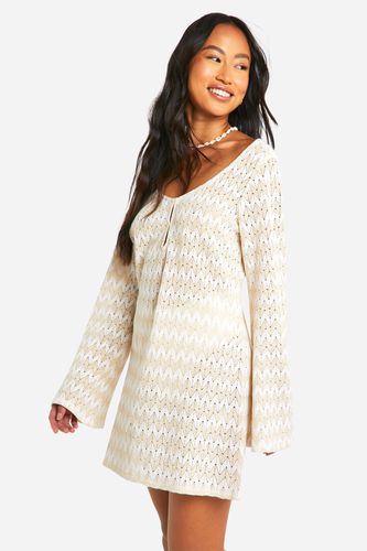 Womens Neutral Stripe Crochet Beach Dress - - L - boohoo - Modalova