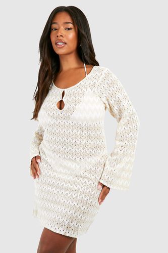 Womens Plus Neutral Stripe Crochet Beach Dress - - 18 - boohoo - Modalova