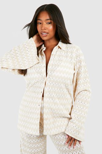 Womens Plus Neutral Stripe Crochet Beach Shirt - - 16 - boohoo - Modalova