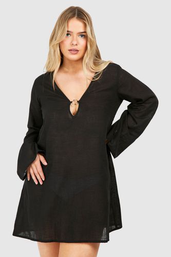 Womens Plus Ring Detail Flare Sleeve Mini Dress - - 18 - boohoo - Modalova