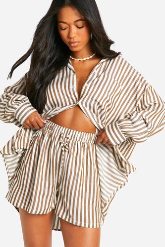 Womens Stripe Oversized Shirt And Short Beach Co-ord - - 16 - boohoo - Modalova