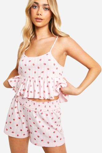 Womens Strawberry Pointelle Cami Pj Short Set - - 6 - boohoo - Modalova