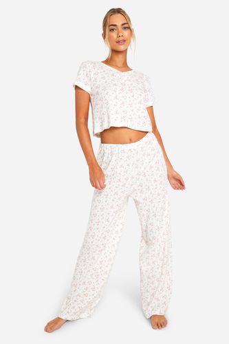 Womens Ditsy Pointelle Pj Set - - 14 - boohoo - Modalova