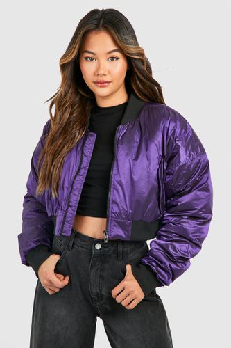 Womens Cropped Metallic Bomber Jacket - - 10 - boohoo - Modalova