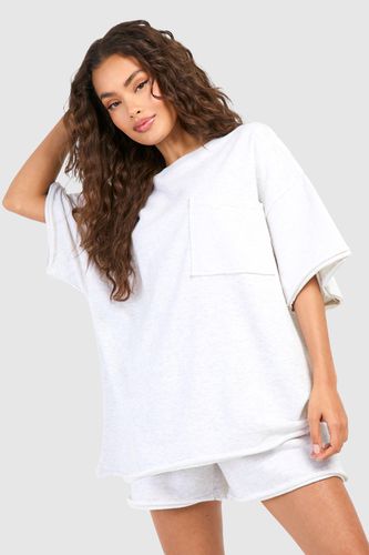 Womens Short Sleeve Pocket Detail Oversized Sweatshirt And Short Set - - L - boohoo - Modalova