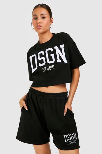 Womens Dsgn Studio Applique Crop T-shirt And Short Set - - M - boohoo - Modalova
