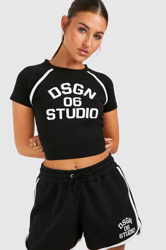 Womens Dsgn Studio Piping Detail Fitted T-shirt And Short Set - - L - boohoo - Modalova