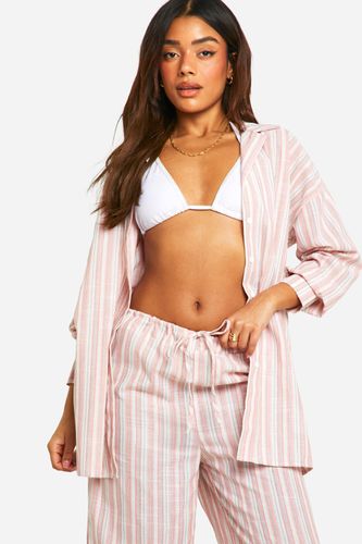Womens Linen Look Stripe Oversized Beach Shirt Dress - - L - boohoo - Modalova