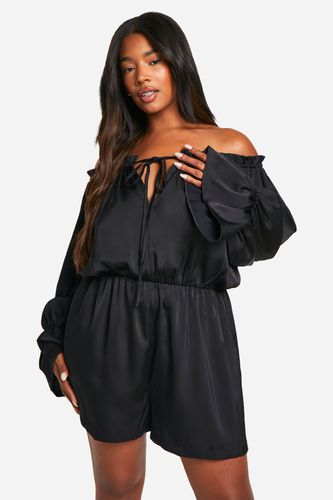 Womens Plus Satin Off Shoulder Skater Playsuit - - 18 - boohoo - Modalova